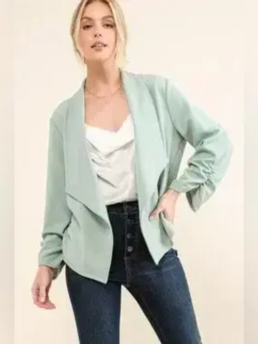 And The Why Stretch Non-Wrinkled Basic Open-Front Blazer - Picture 2 of 9